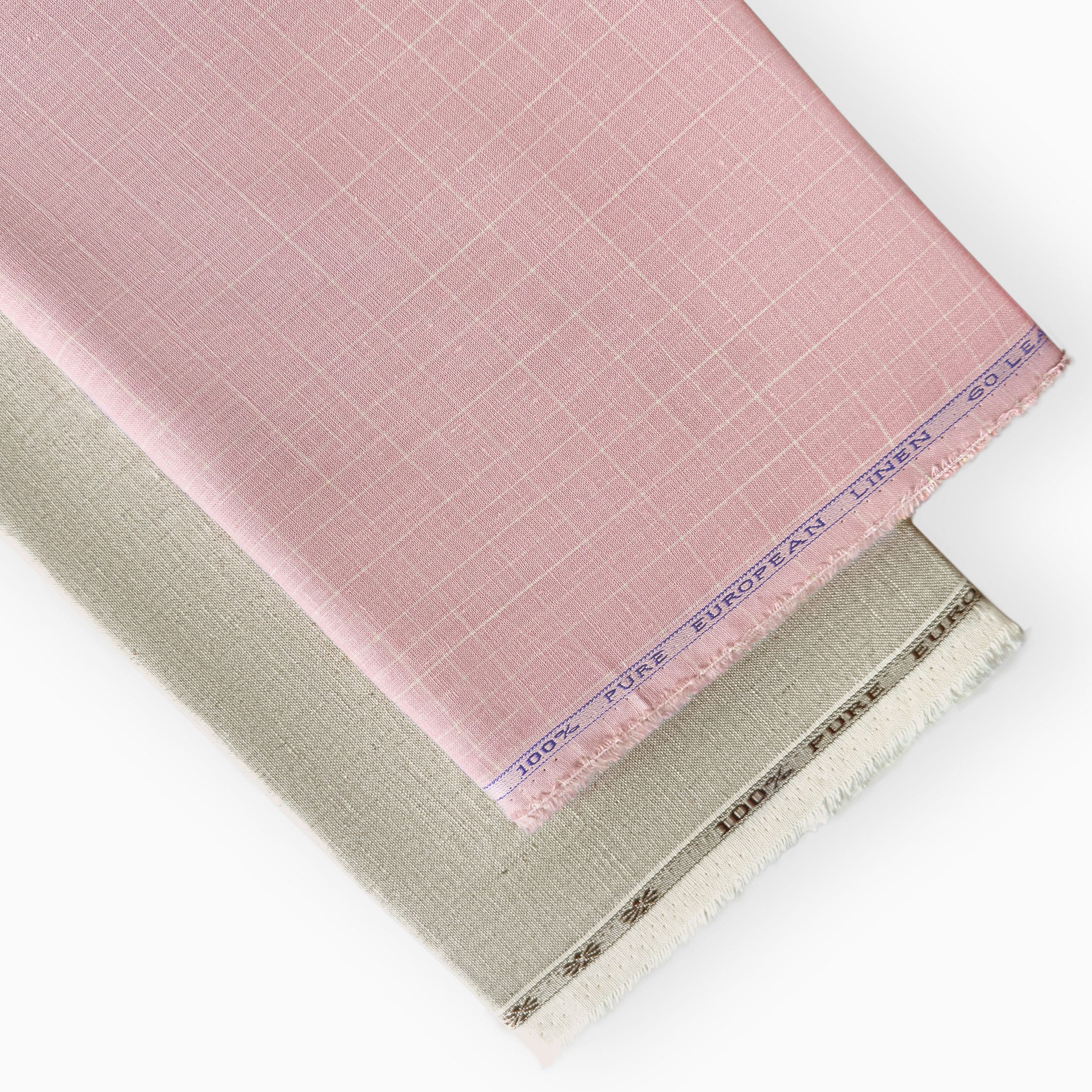Pure Linen Shirt & Trouser Combo Shirt Pant Combo Blush Pink & Natural Grey Linen Shirt & Trouser Fabric