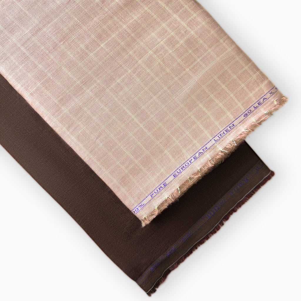 Pure Linen Shirt & Trouser Combo Shirt Pant Combo Dusty Rose & Chocolate Brown Shirt & Trouser Linen Fabric