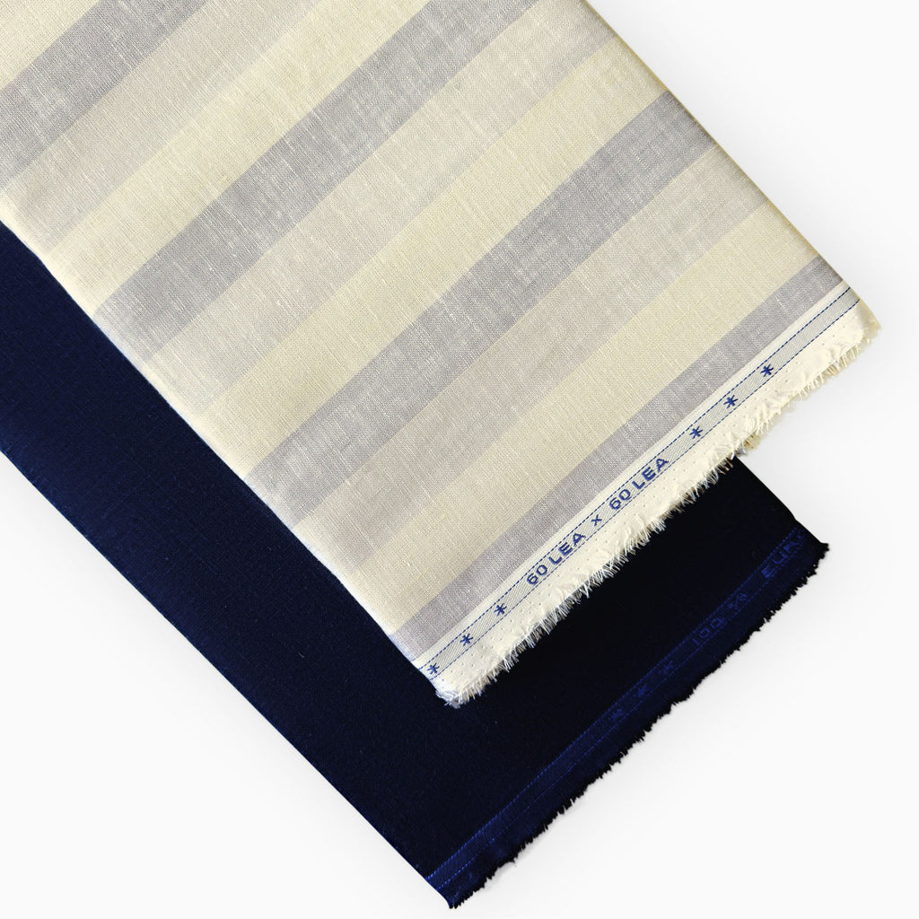 Pure Linen Shirt & Trouser Combo Shirt Pant Combo Grey-Beige & Dark Blue Shirt & Trouser Linen Fabric