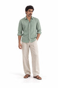 Pure Linen Shirt & Trouser Combo Shirt Pant Combo Iced Matcha Linen Unstitched Shirt & Pant Combo