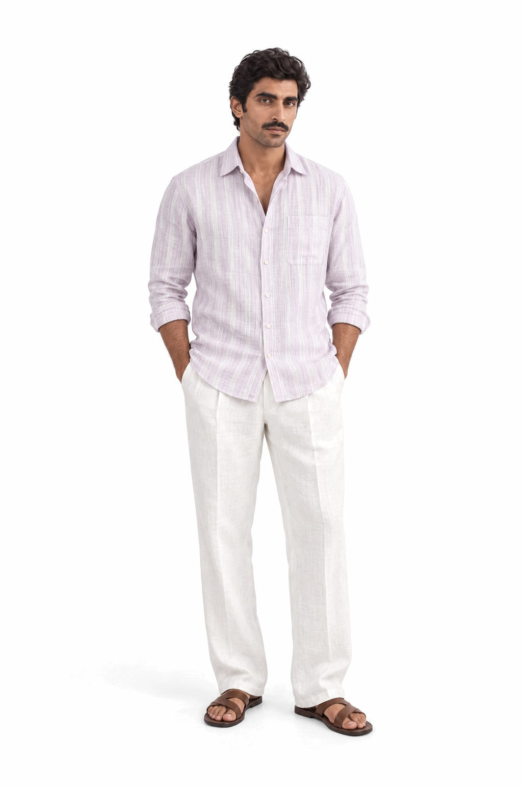 Pure Linen Shirt & Trouser Combo Shirt Pant Combo Lavendar & Mist Linen Unstitched Shirt & Pant Combo
