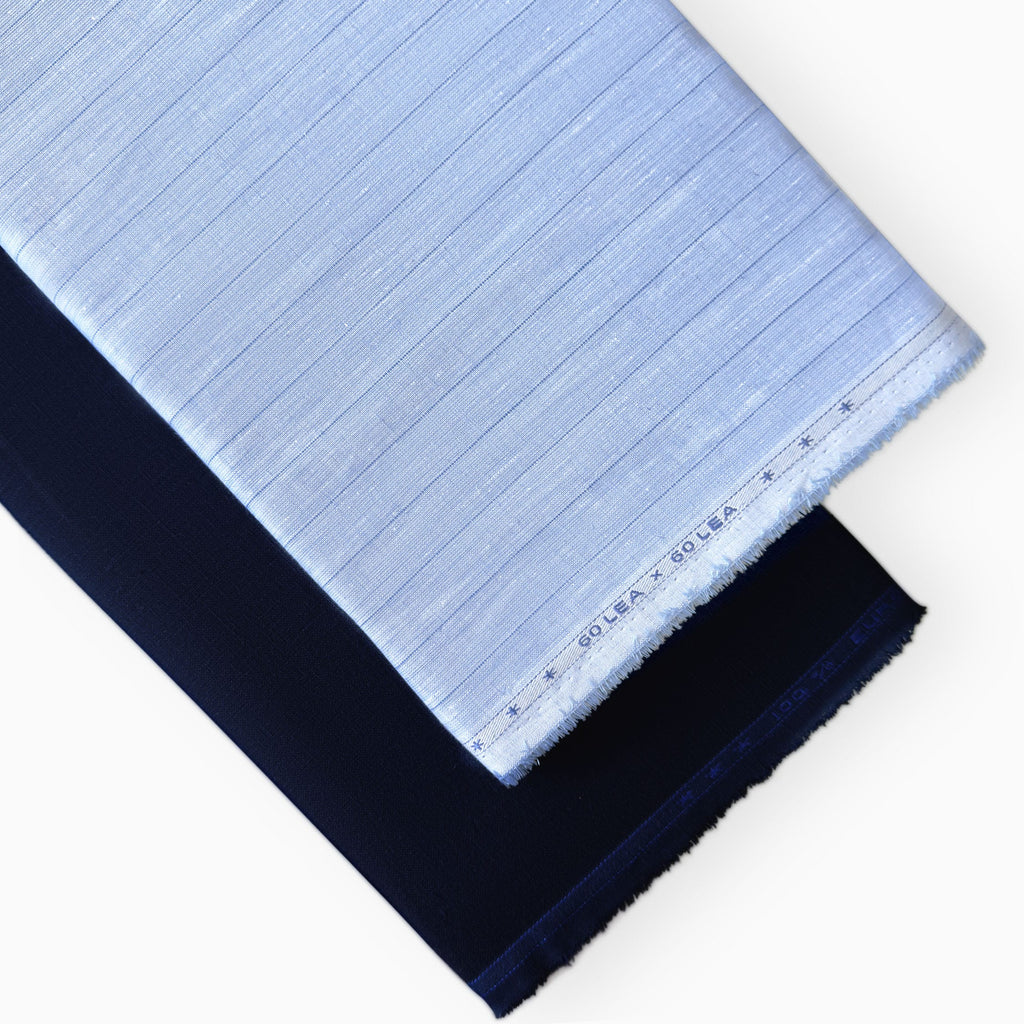 Pure Linen Shirt & Trouser Combo Shirt Pant Combo Light Denim & Dark Blue Shirt & Trouser Linen Fabric