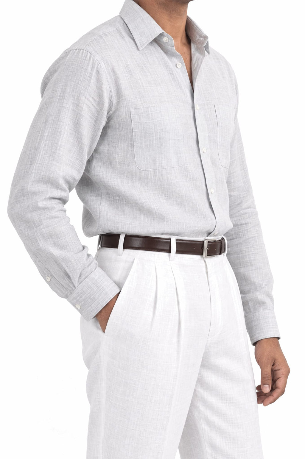Pure Linen Shirt & Trouser Combo Shirt Pant Combo Moonstone Linen Unstitched Shirt & Pant Combo