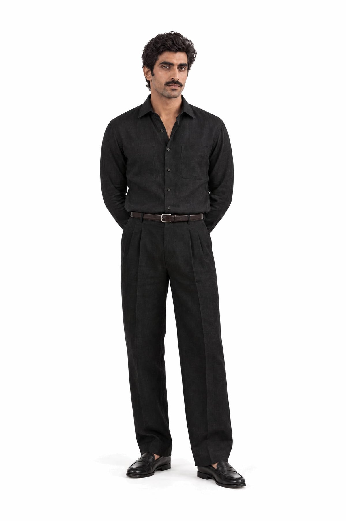 Pure Linen Shirt & Trouser Combo Shirt Pant Combo Noir Linen Unstitched Shirt & Pant Combo