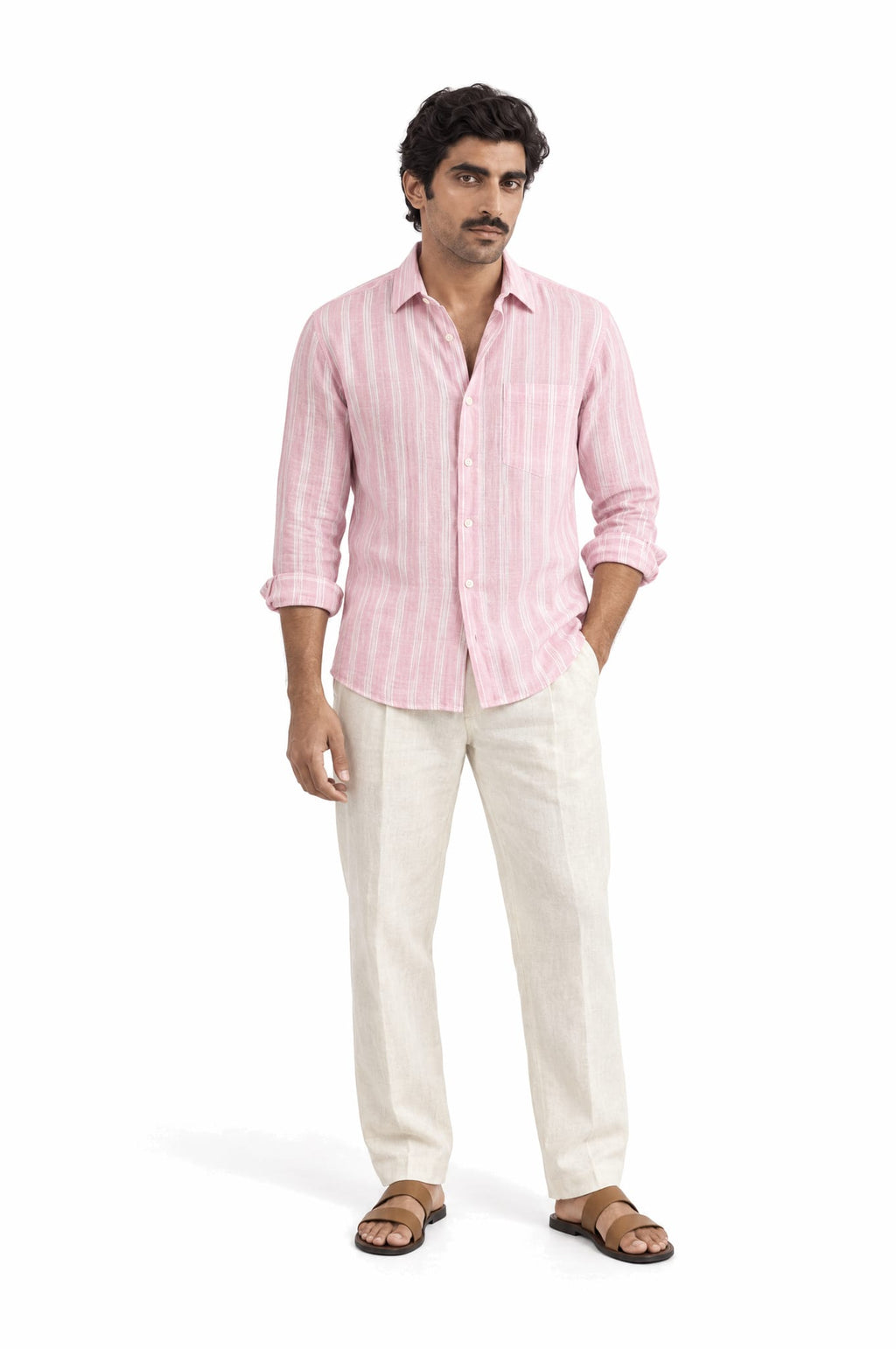 Pure Linen Shirt & Trouser Combo Shirt Pant Combo Pink Lemonade Linen Unstitched Shirt & Pant Combo