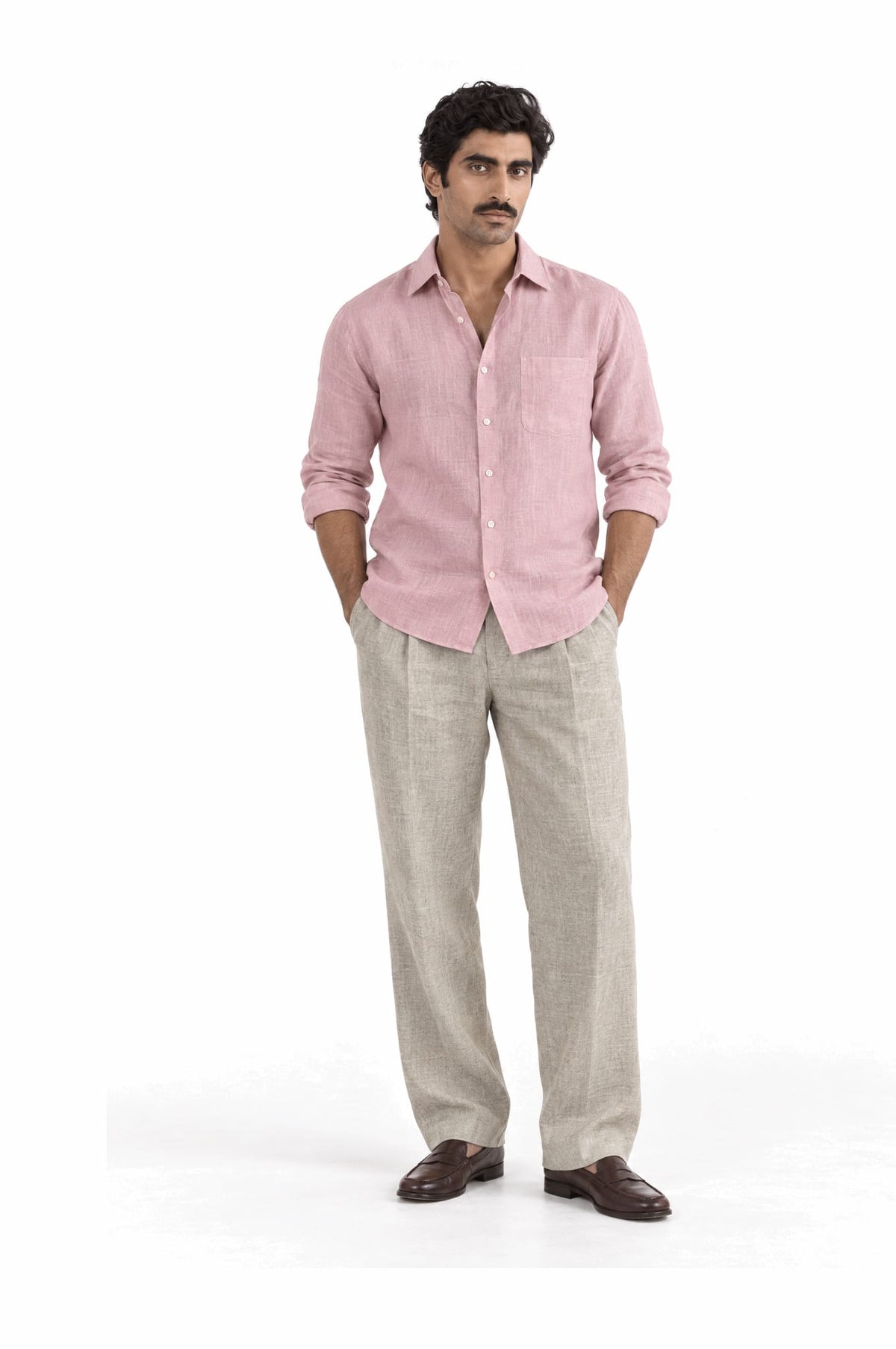 Pure Linen Shirt & Trouser Combo Shirt Pant Combo Pink Salt Linen Unstitched Shirt & Pant Combo