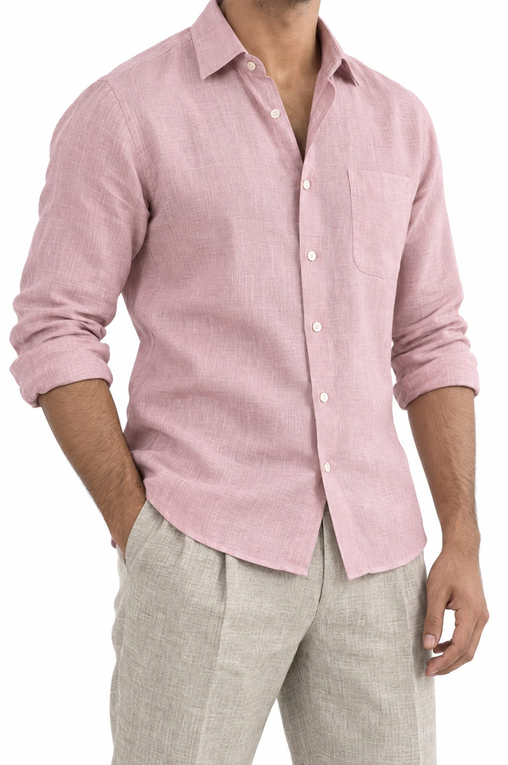 Pure Linen Shirt & Trouser Combo Shirt Pant Combo Pink Salt Linen Unstitched Shirt & Pant Combo