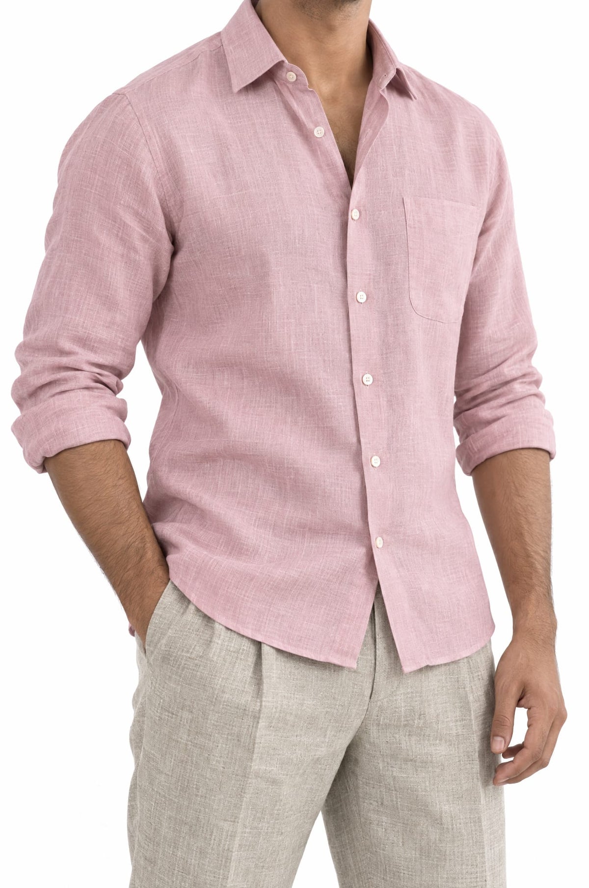 Pure Linen Shirt & Trouser Combo Shirt Pant Combo Pink Salt Linen Unstitched Shirt & Pant Combo