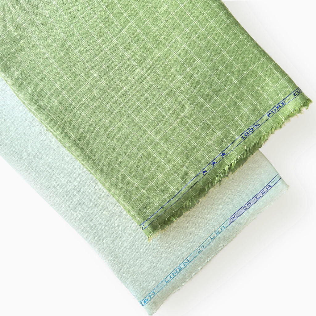 Pure Linen Shirt & Trouser Combo Shirt Pant Combo Pistachio & Ash Grey Linen Shirt & Trouser Fabric