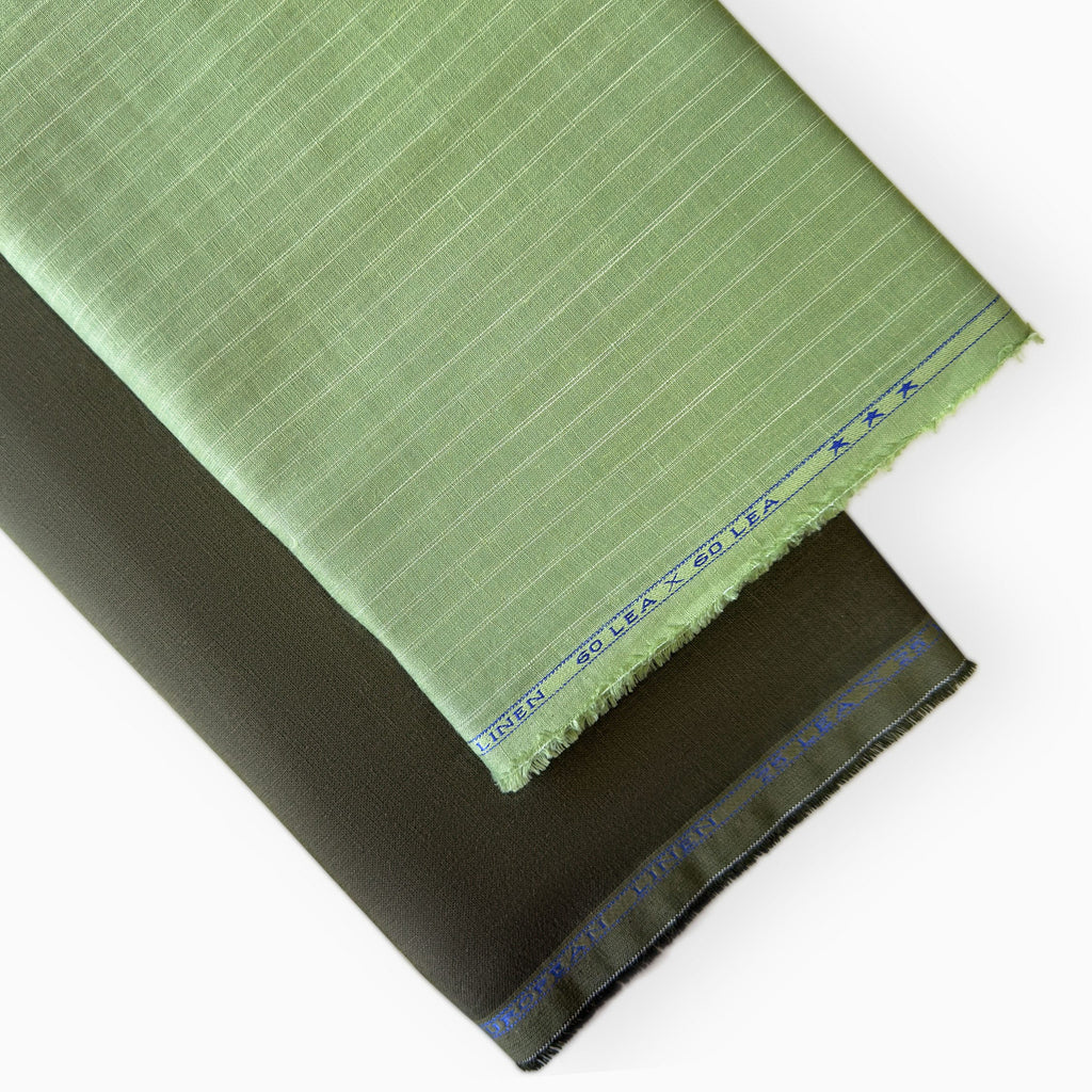 Pure Linen Shirt & Trouser Combo Shirt Pant Combo Pistachio & Military Green Linen Shirt & Trouser Fabric