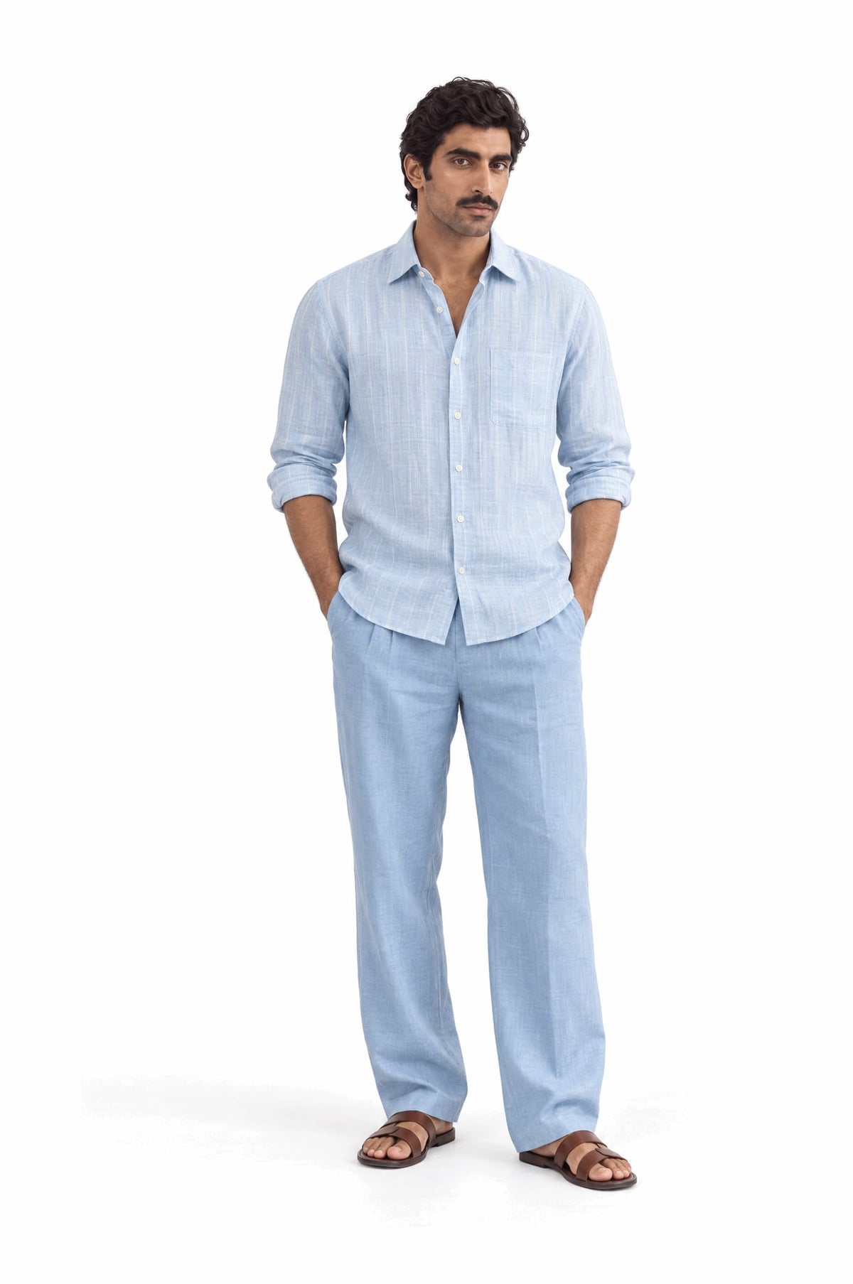 Pure Linen Shirt & Trouser Combo Shirt Pant Combo Poolside Linen Unstitched Shirt & Pant Combo