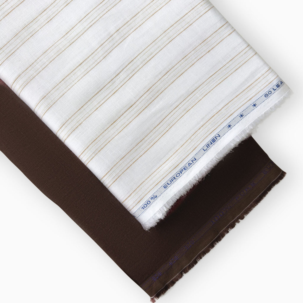 Pure Linen Shirt & Trouser Combo Shirt Pant Combo Pure White & Chocolate Brown Linen Shirt & Trouser Fabric