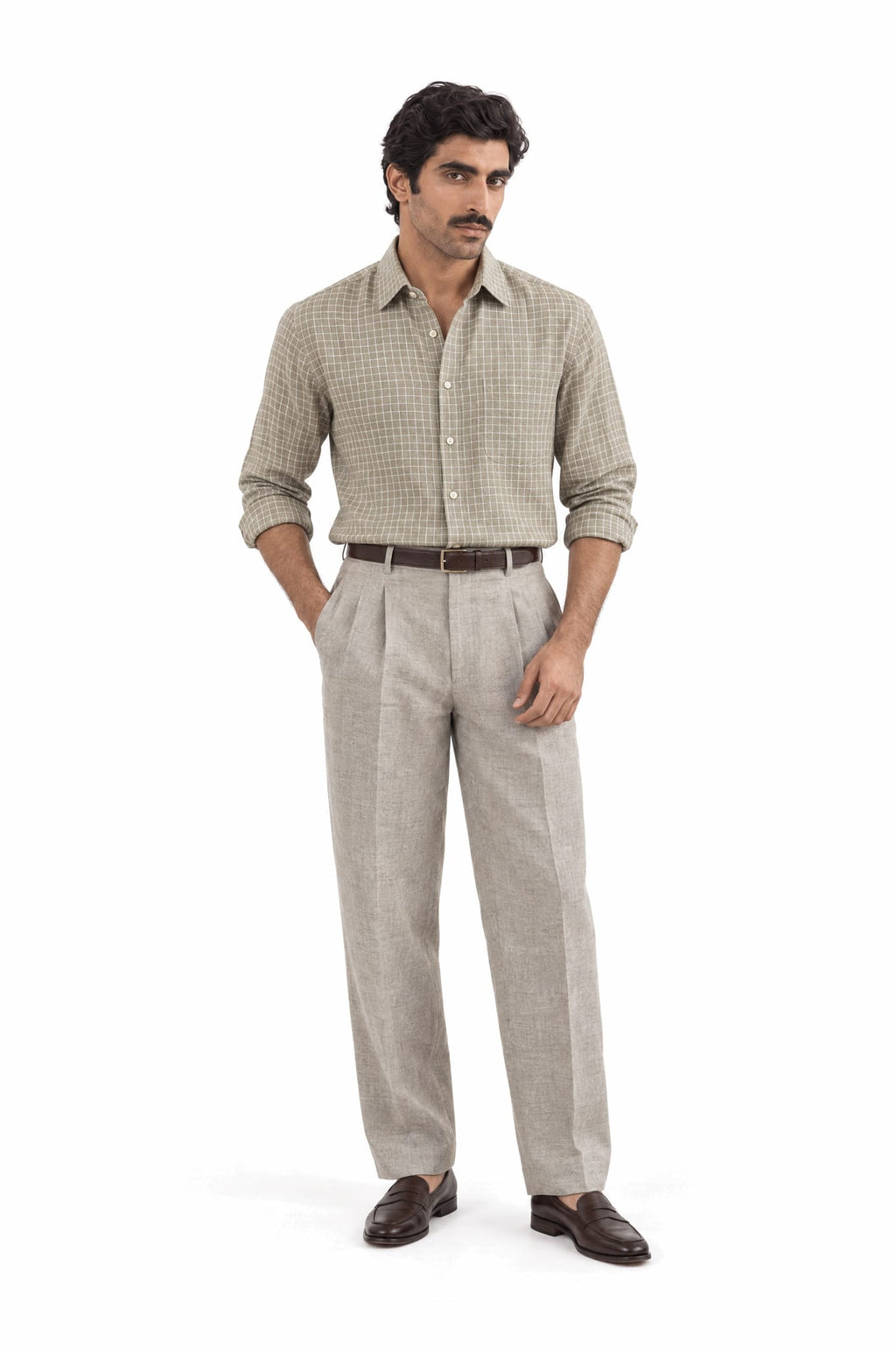Pure Linen Shirt & Trouser Combo Shirt Pant Combo Sandstone Linen Unstitched Shirt & Pant Combo