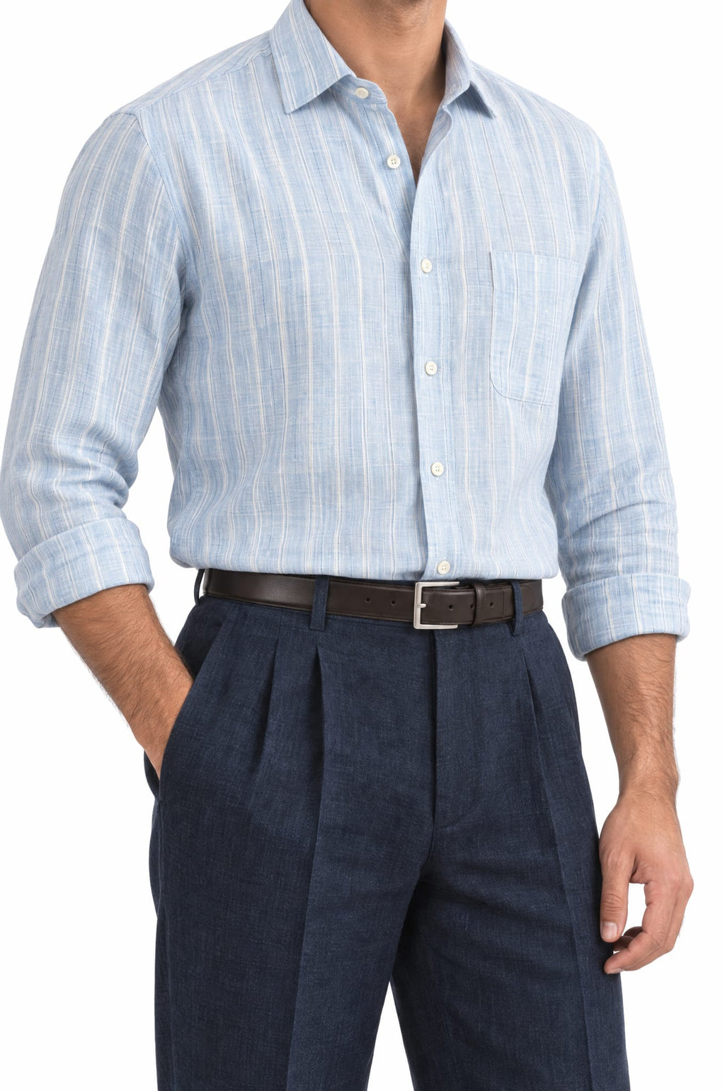 Pure Linen Shirt & Trouser Combo Shirt Pant Combo Sky & Midnight Linen Unstitched Shirt & Pant Combo