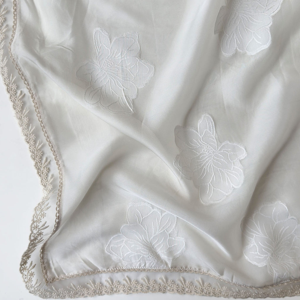 Safed Unstitched Suit Unstitched Suit Safed Gigantic Lilies Mul Chanderi Suit Set