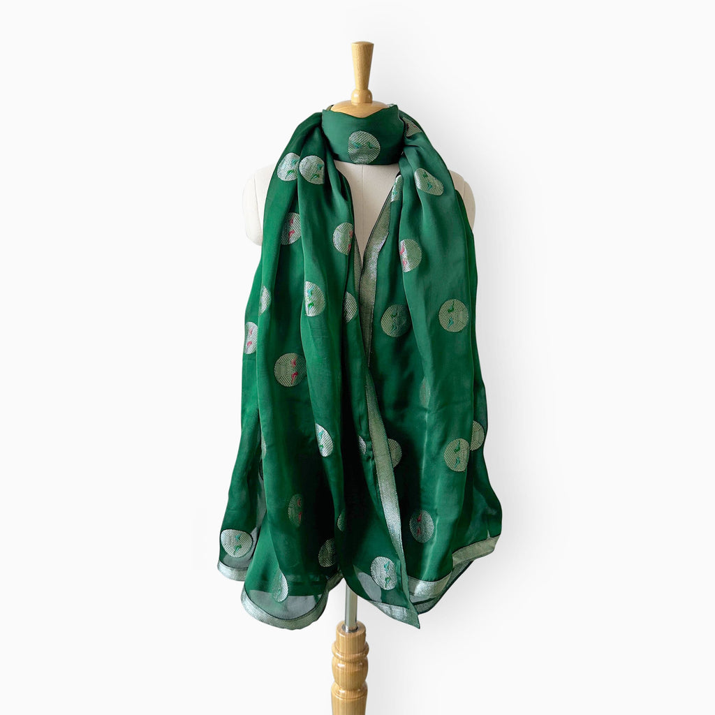 Scarves Dupatta Bottle Green Satin Stole