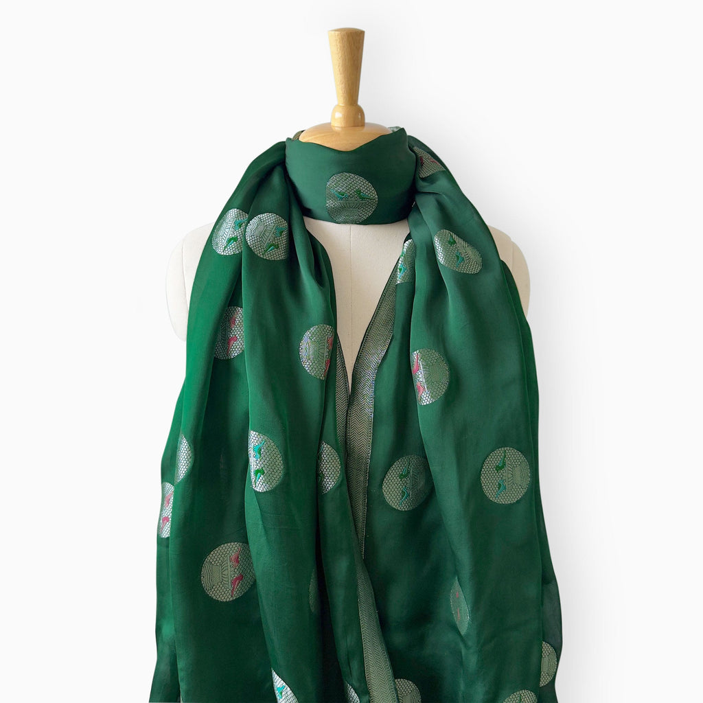 Scarves Dupatta Bottle Green Satin Stole