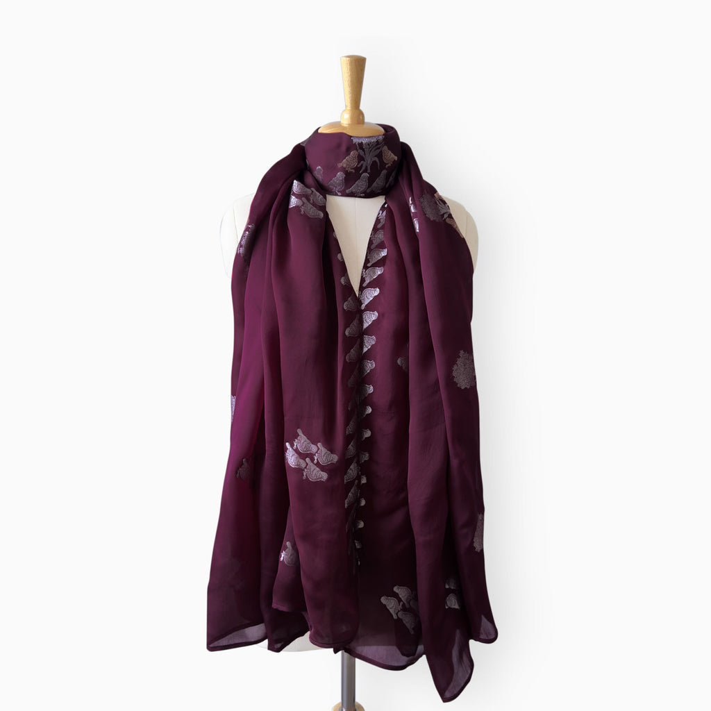 Scarves Dupatta Dark Wine Satin Stole
