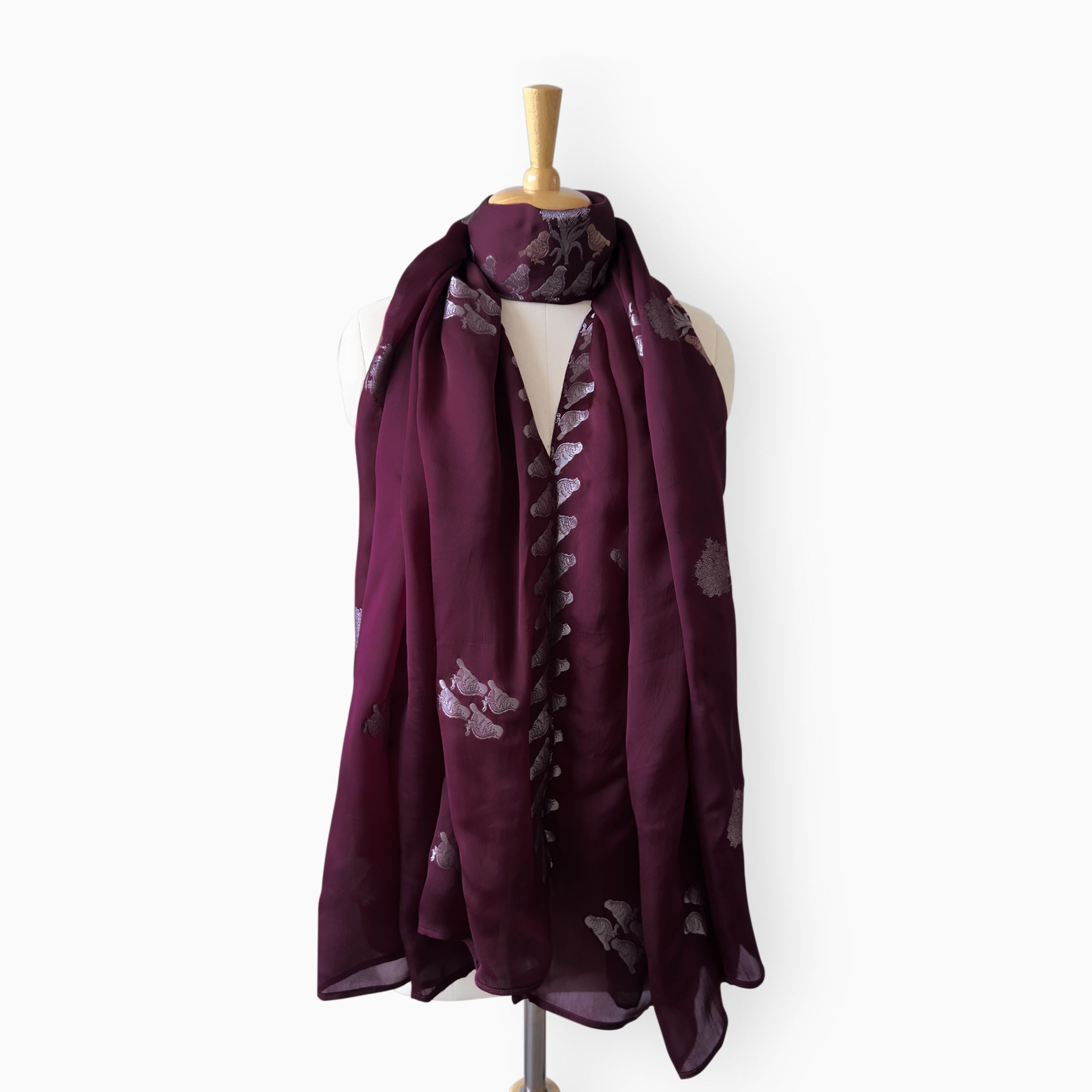 Scarves Dupatta Dark Wine Satin Stole