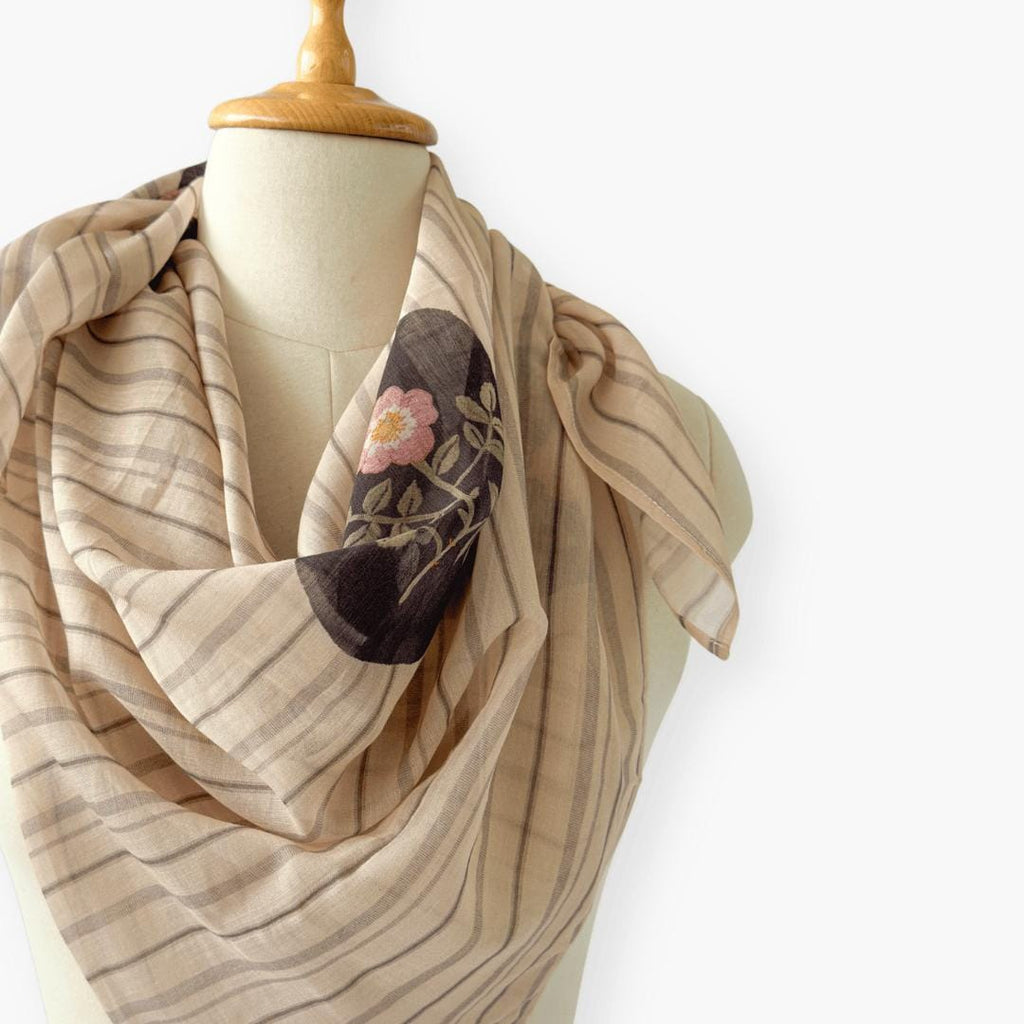 Scarves Dupatta Dusty Pink & Black Chanderi Scarf