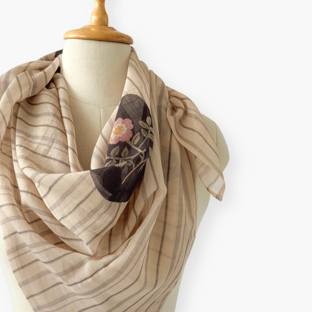 Scarves Dupatta Dusty Pink & Black Chanderi Scarf