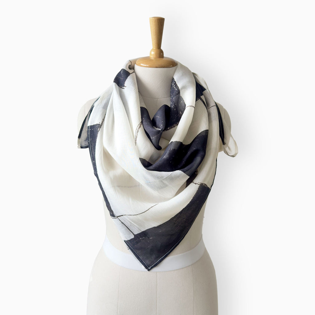 Scarves Dupatta Ivory & Black Mul Chanderi Scarf