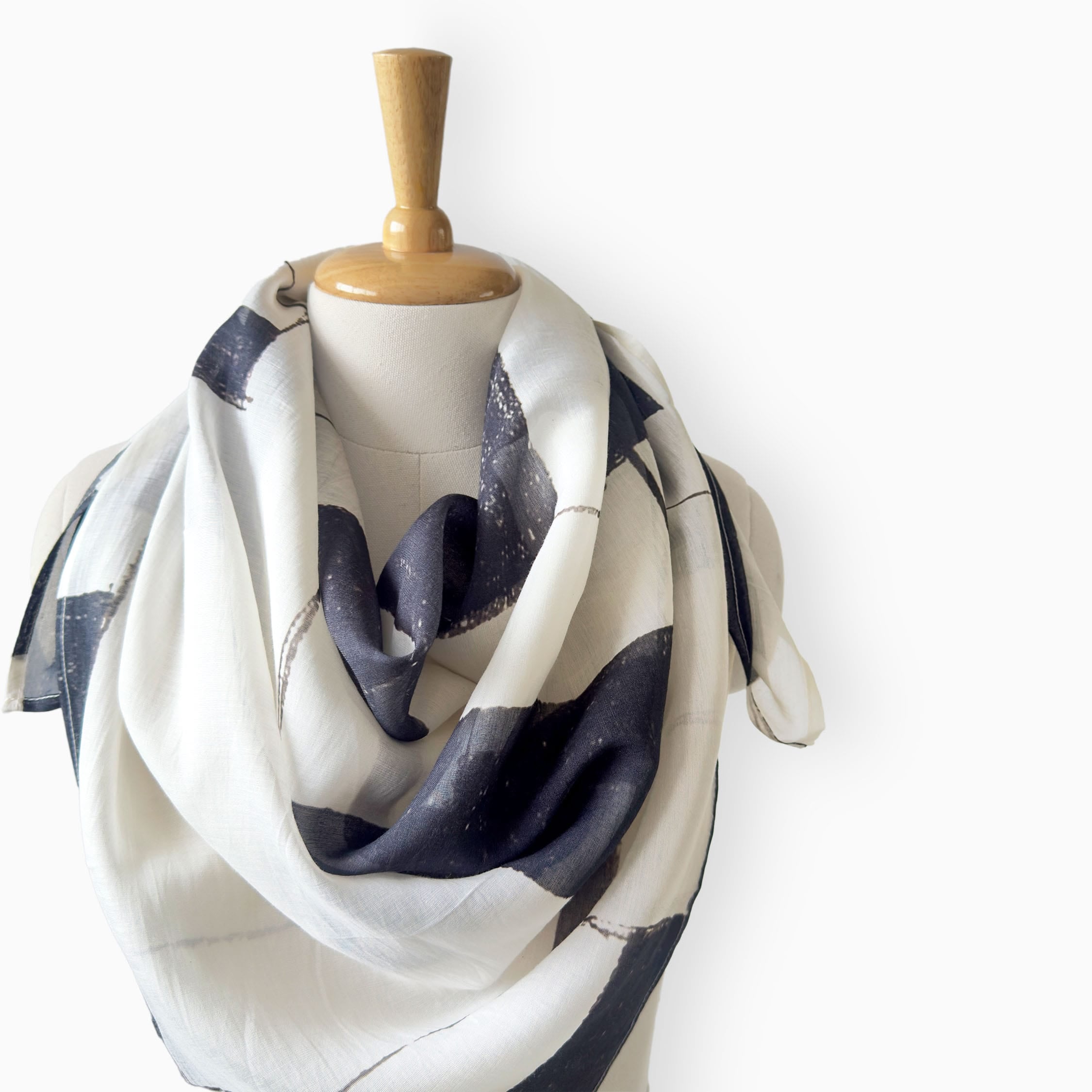 Scarves Dupatta Ivory & Black Mul Chanderi Scarf