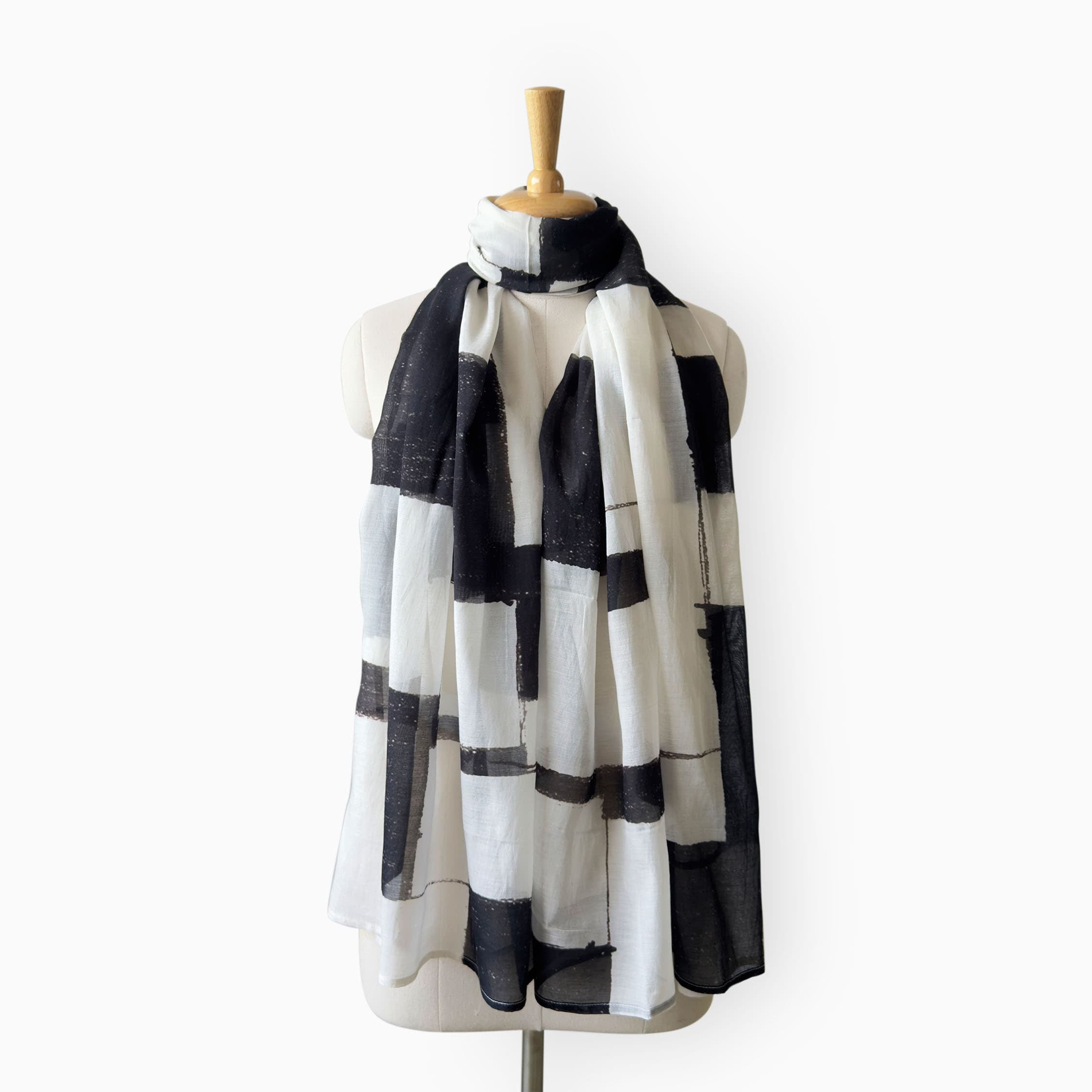 Scarves Dupatta Ivory & Black Mul Chanderi Stole