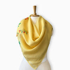 Scarves Dupatta Mango Yellow Floral Printed Pure Mul Chanderi Scarf