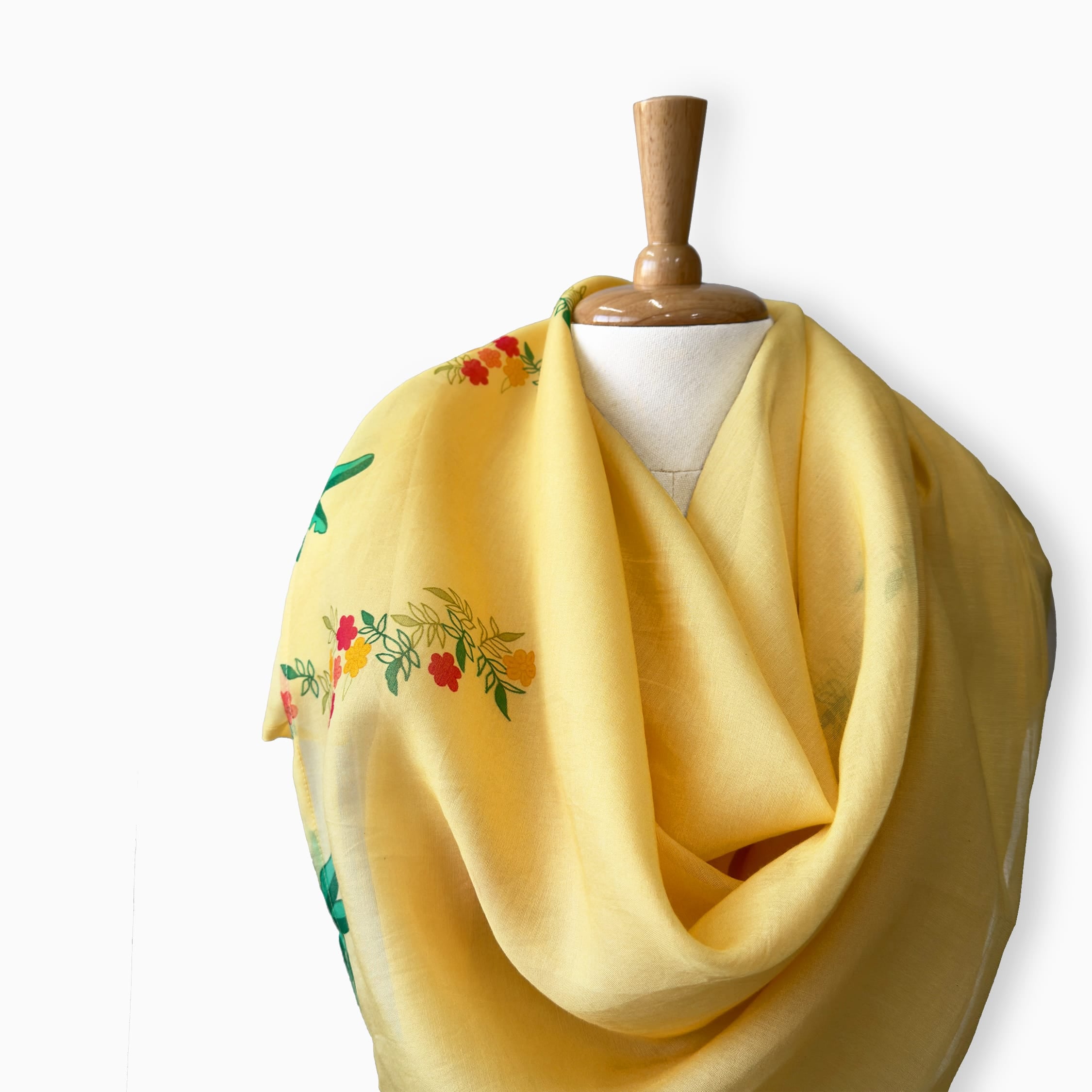 Scarves Dupatta Mango Yellow Floral Printed Pure Mul Chanderi Scarf