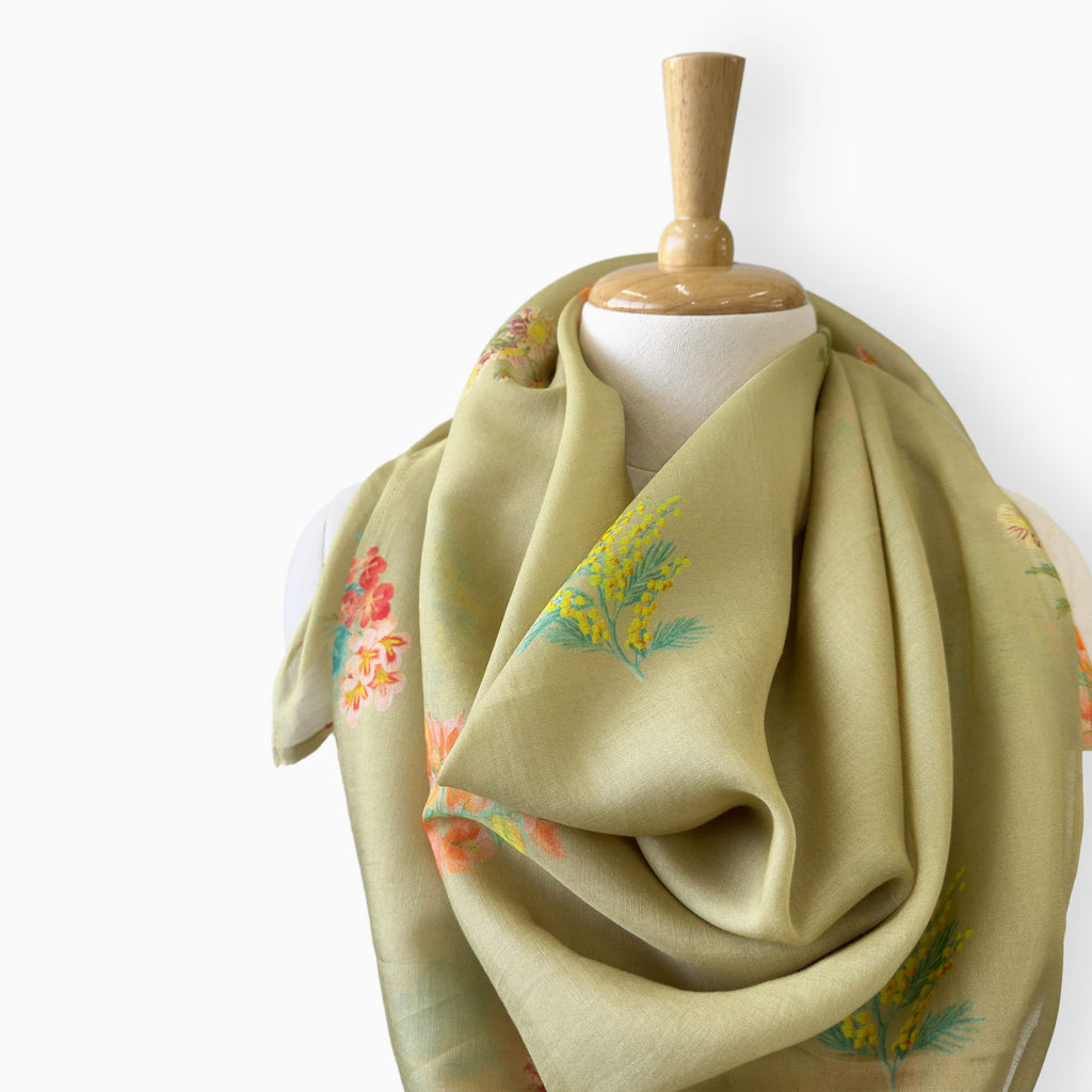 Scarves Dupatta Moss Green Blooms Pure Mul Chanderi Printed Scarf