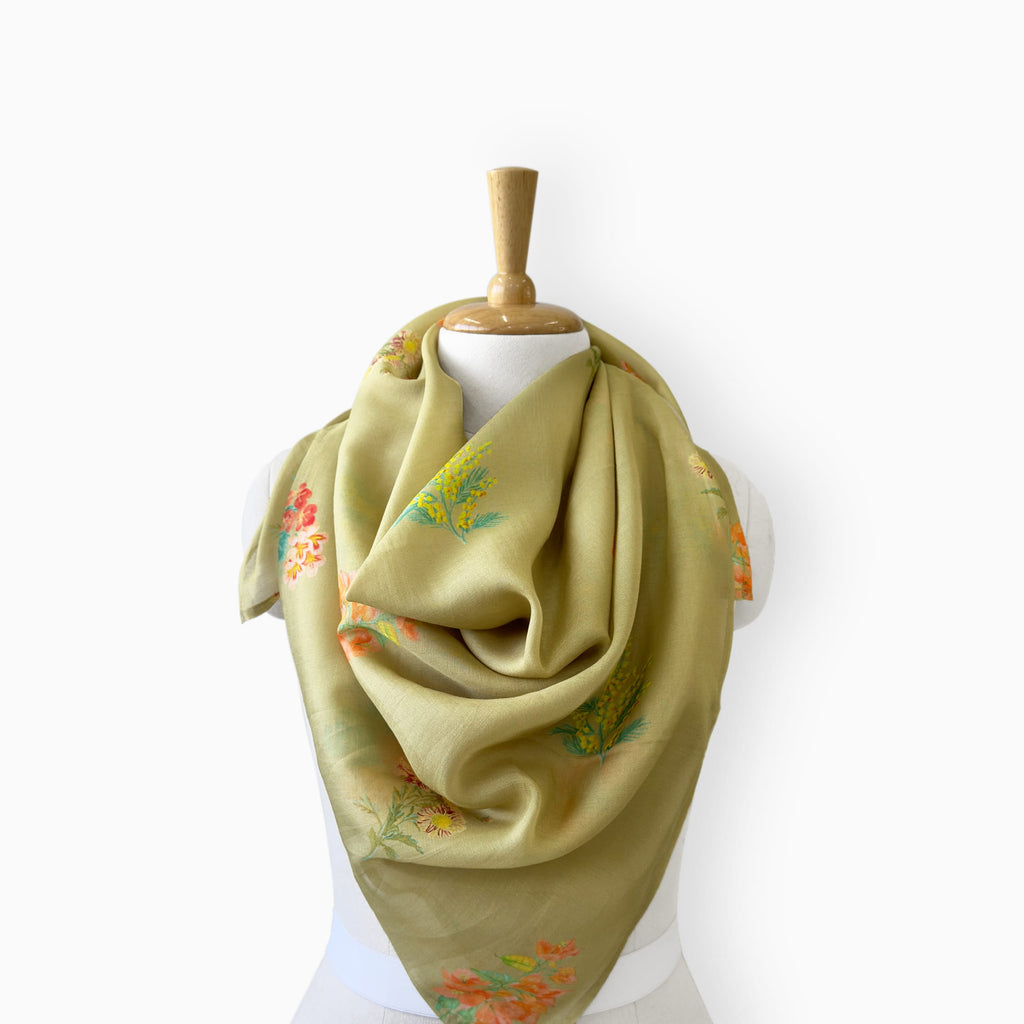 Scarves Dupatta Moss Green Blooms Pure Mul Chanderi Printed Scarf