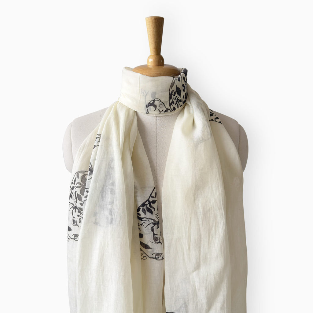 Scarves Dupatta Off-White & Black Mul Chanderi Stole