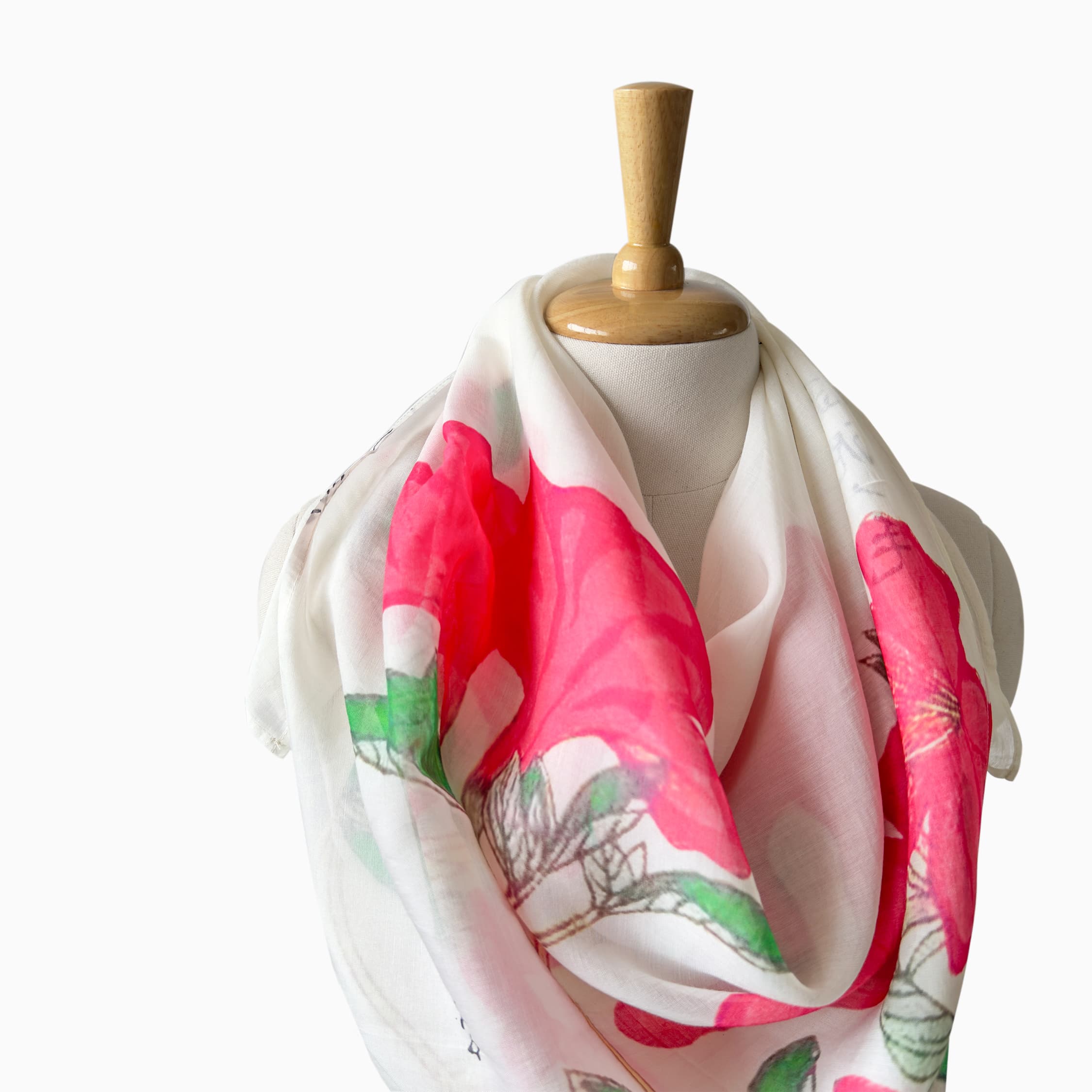 Scarves Dupatta Off-White & Green Mul Chanderi Scarf