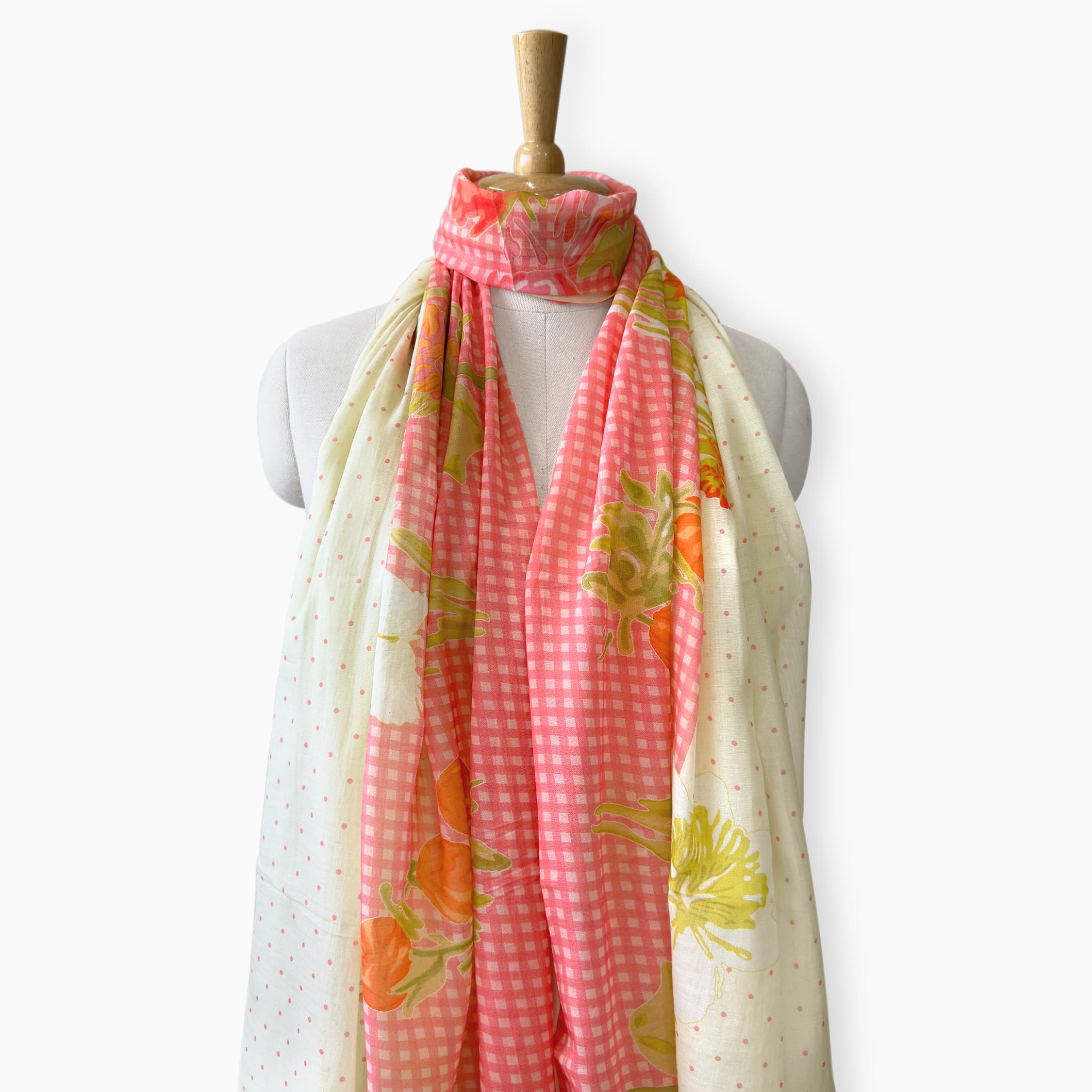 Scarves Dupatta Off-White & Pink Wildflowers Printed Pure Mul Chanderi Stole