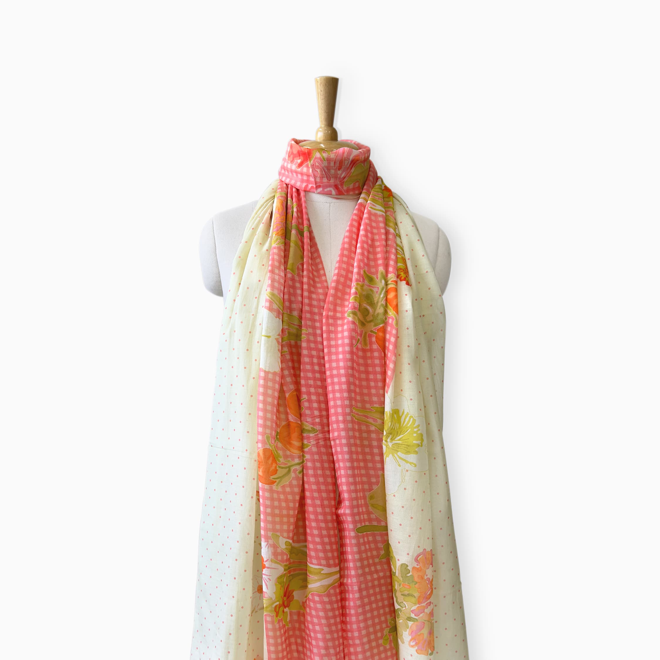 Scarves Dupatta Off-White & Pink Wildflowers Printed Pure Mul Chanderi Stole