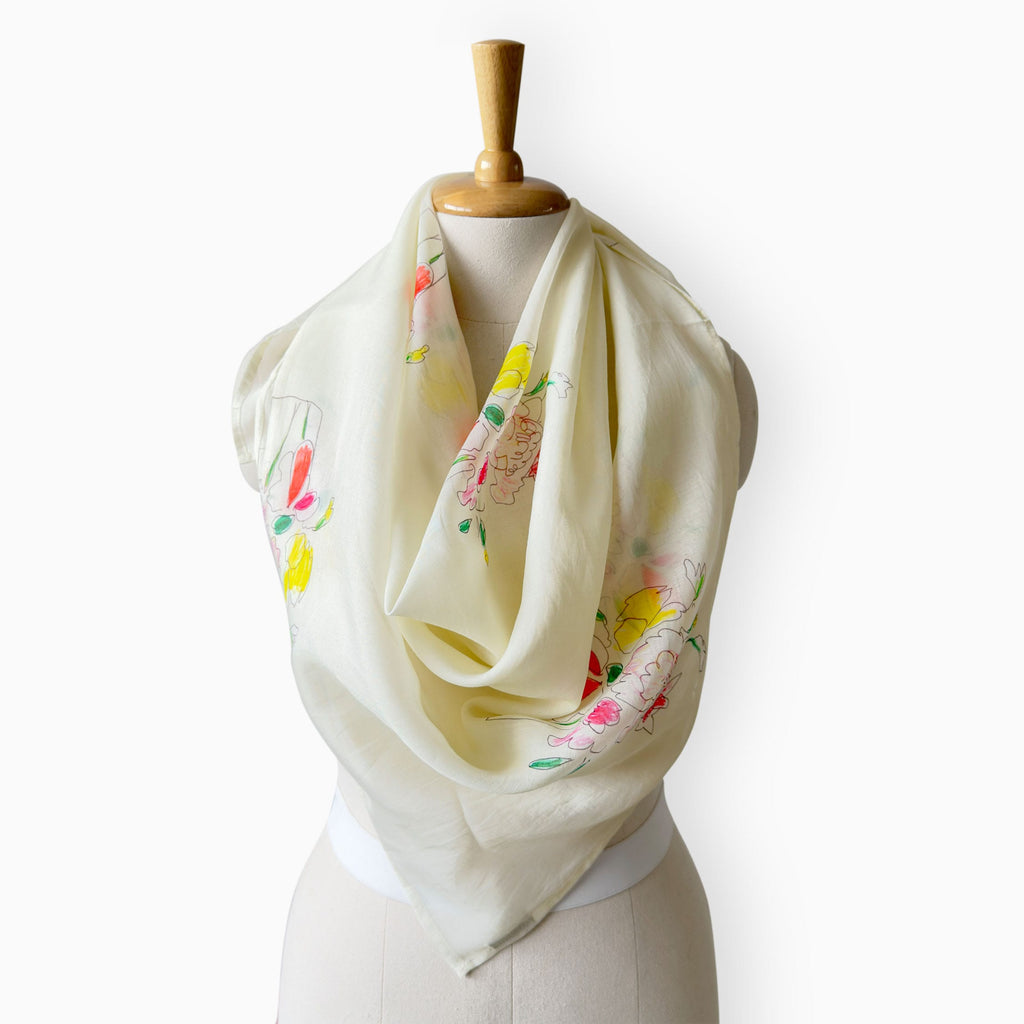 Scarves Dupatta Off-White & Yellow Mul Chanderi Scarf