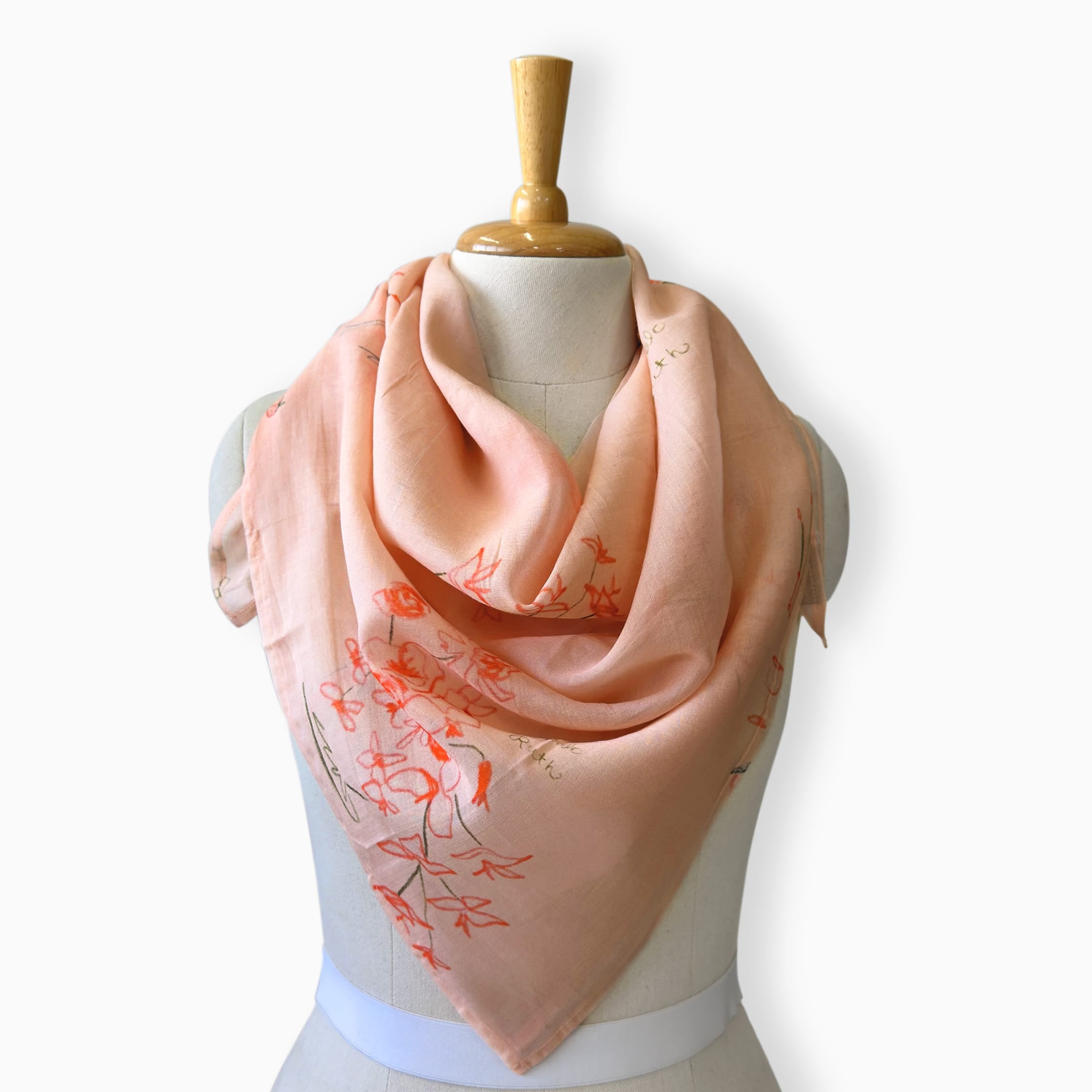 Scarves Dupatta Pastel Peach Floral Printed Pure Mul Chanderi Scarf