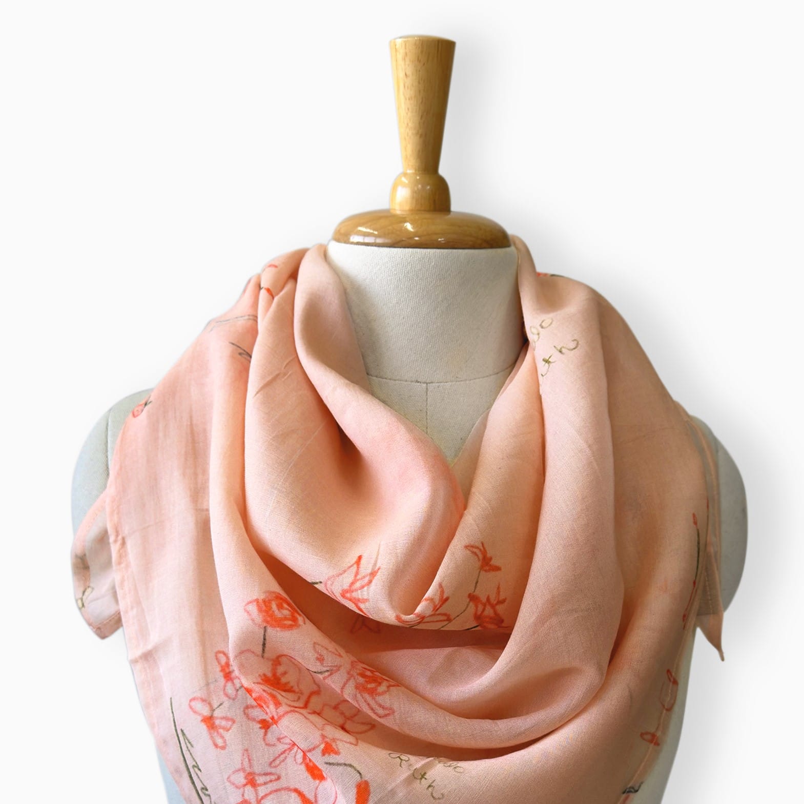 Scarves Dupatta Pastel Peach Floral Printed Pure Mul Chanderi Scarf