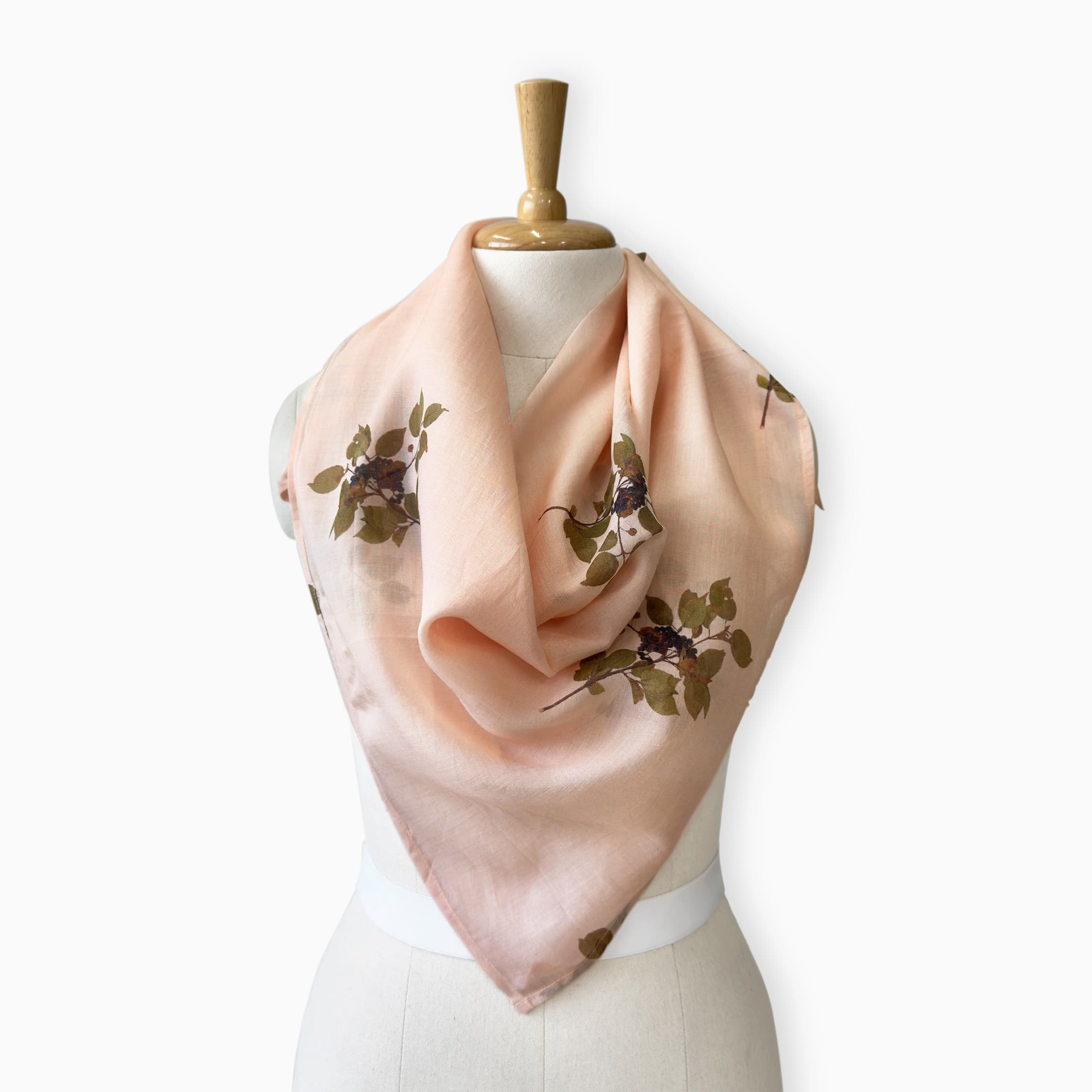 Scarves Dupatta Pastel Peach & Olive Floral Printed Pure Mul Chanderi Scarf
