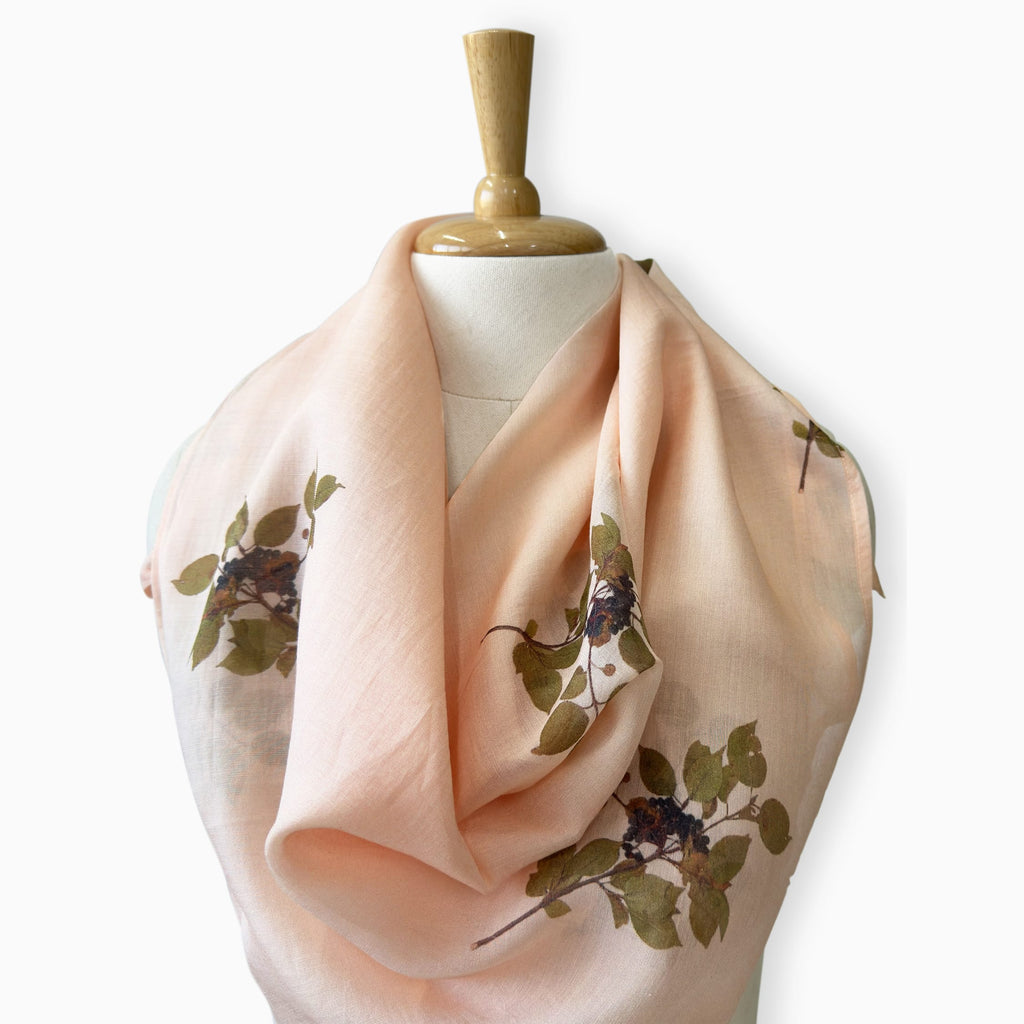 Scarves Dupatta Pastel Peach & Olive Floral Printed Pure Mul Chanderi Scarf