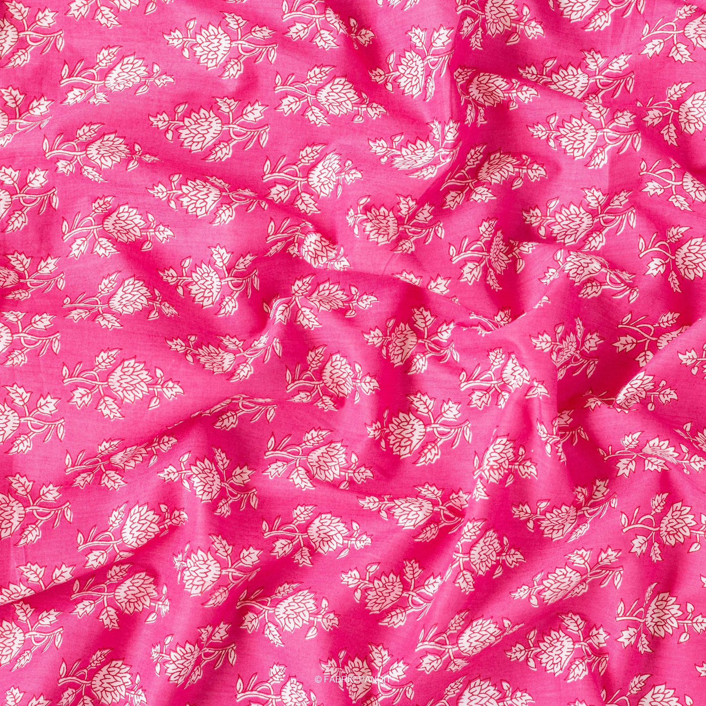 Screen Printed Cotton Cambric Fabric Cut Piece (CUT PIECE) Bright Pink Flower Bunch Screen Printed Pure Cotton Cambric Fabric (Width 41 Inches)