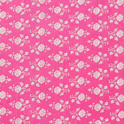 Screen Printed Cotton Cambric Fabric Cut Piece (CUT PIECE) Bright Pink Flower Bunch Screen Printed Pure Cotton Cambric Fabric (Width 41 Inches)