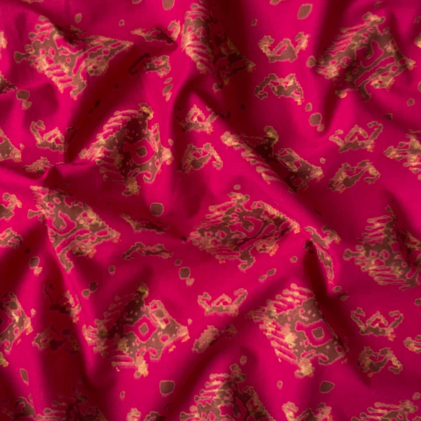 Screen Printed Cotton Fabric Cut Piece (CUT PIECE) Maroon & Gold Abstract Floral Discharge Print Pure Cotton Fabric (Width 43 inches)