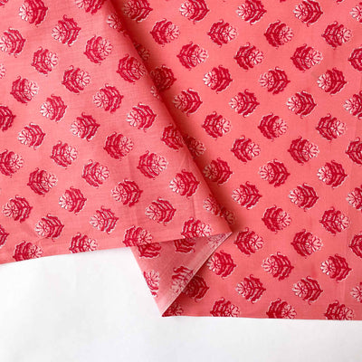 Screen Printed Cotton Fabric Cut Piece (CUT PIECE) Peach Monochrome Floral Pattern Screen Printed Pure Cotton Fabric (Width 43 inches)