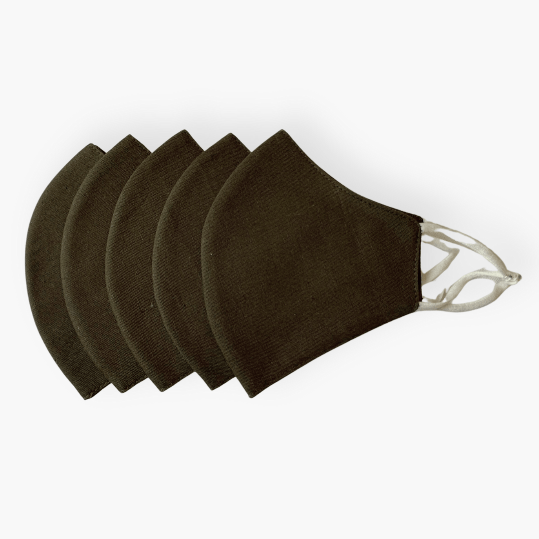 Single Colour Combo Masks Mask Military Green Colour | Triple Layered Cotton Linen | Adjustable Adult Masks| Pack of 5
