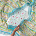 Sunlit Threads Suit Set Unstitched Suit Baby Blue & Pink Mul Chanderi Suit Set