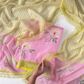 Sunlit Threads Suit Set Unstitched Suit Blush Pink & Yellow Mul Chanderi Suit Set