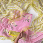 Sunlit Threads Suit Set Unstitched Suit Blush Pink & Yellow Mul Chanderi Suit Set