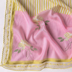 Sunlit Threads Suit Set Unstitched Suit Blush Pink & Yellow Mul Chanderi Suit Set